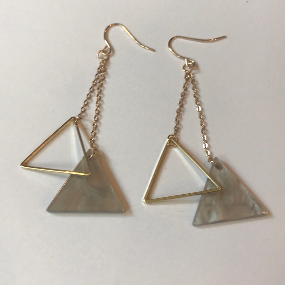 Geometric Gray Acrylic And Gold Earrings